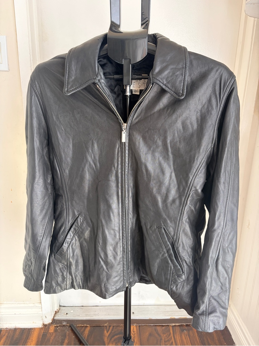 Nine West Black Leather Zip Jacket | Women’s Large | Bikercore Streetwear